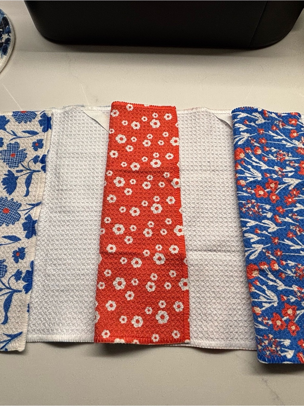 Geometry Red, White & Blue Floral Waffle Weave Kitchen Washcloths